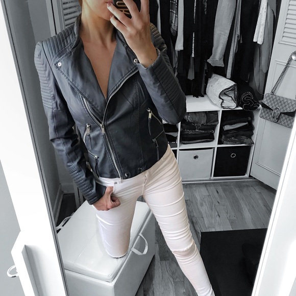 LAST 1✨Faux Leather Biker Jacket in Charcoal Gray - Picture 3 of 8